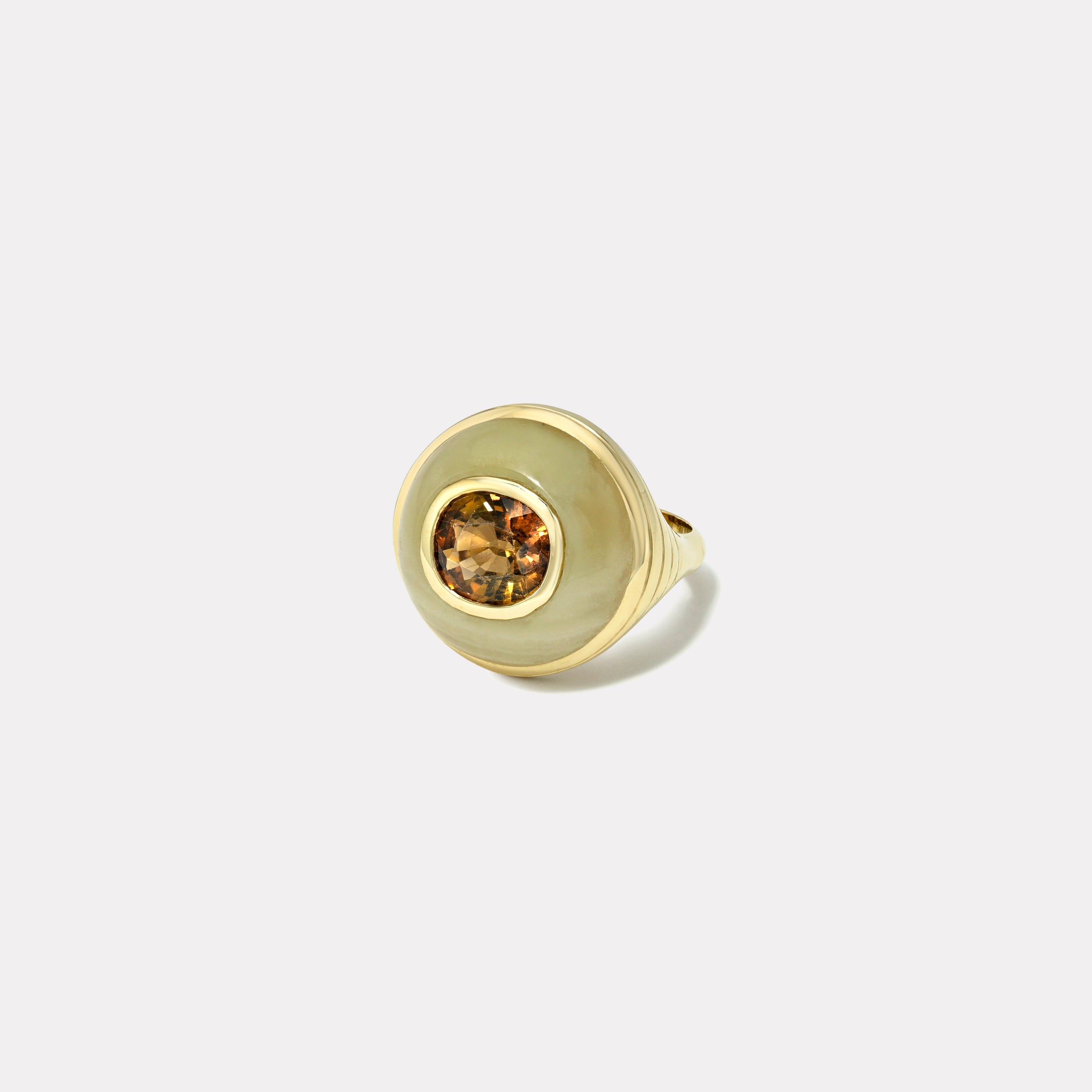 Retrouvai 2.58ct Cushion Orange Tourmaline in Green Onyx Petite Lollipop Ring