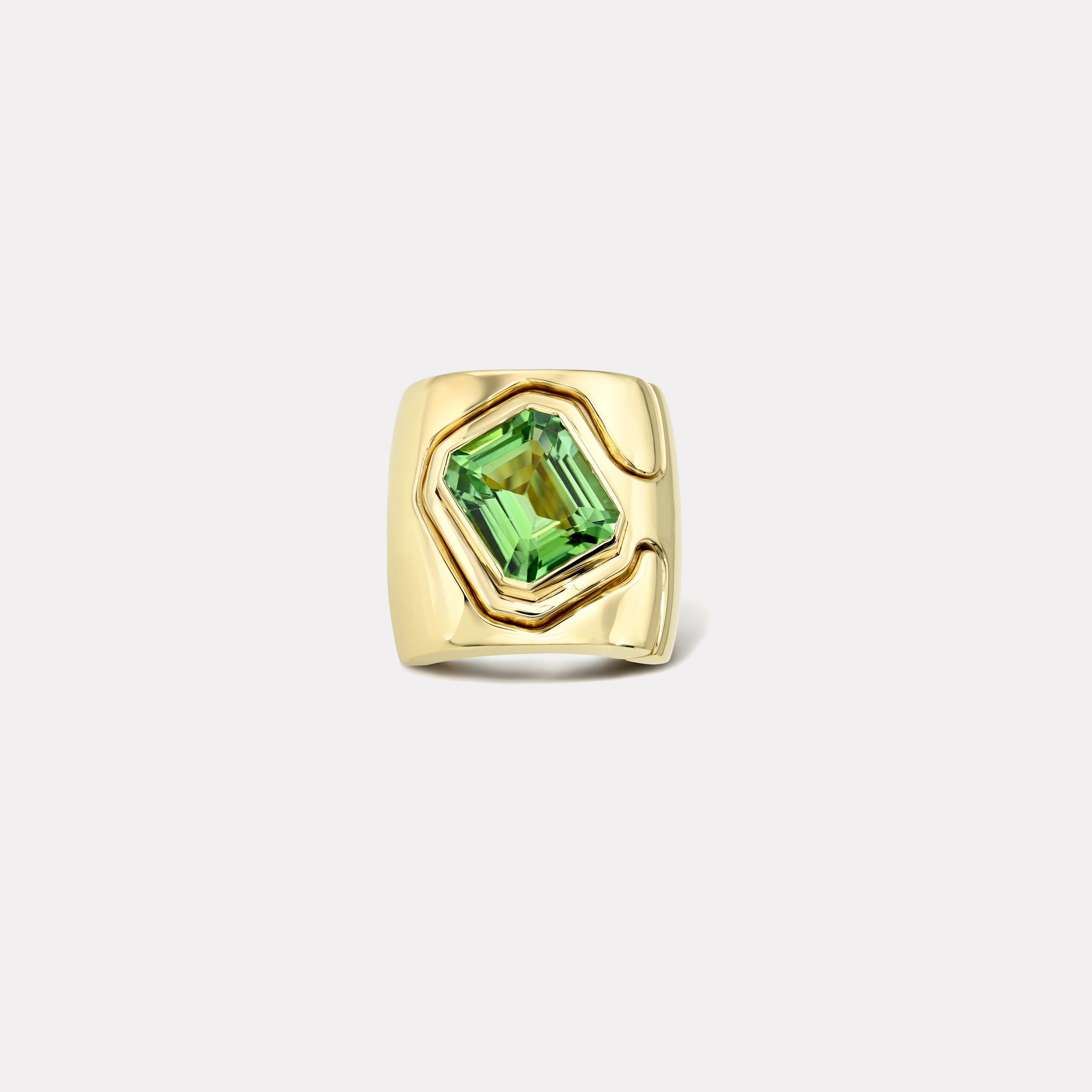 Retrouvai 4.8ct Square Emerald Cut Mint Tourmaline Impetus Interlocking Puzzle Ring