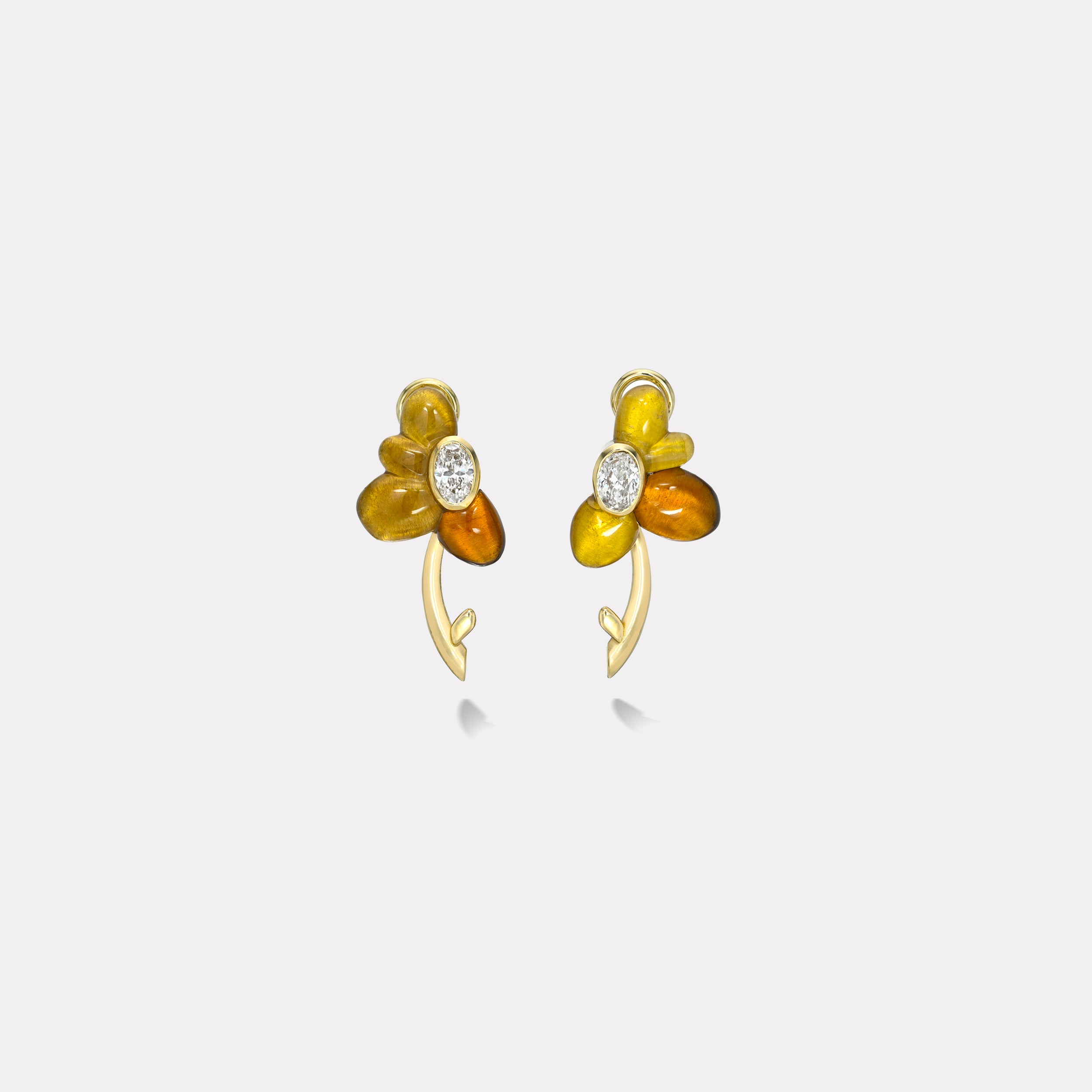 Retrouvai 1ct Oval Brilliant Diamonds in Hand Carved Citrine and Yellow Beryl