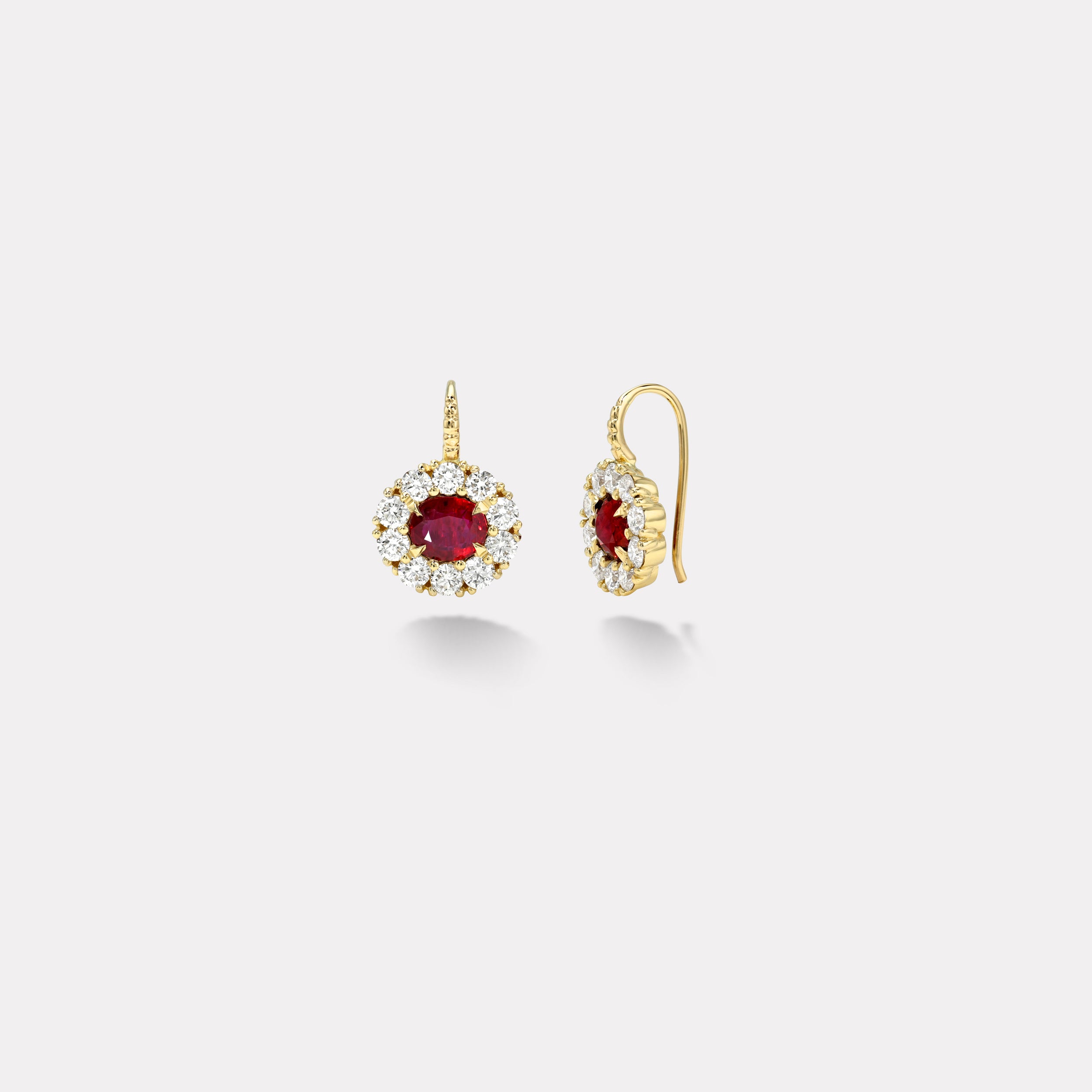 Retrouvai 2.06ct Oval Rubies with Diamond Halo Heirloom Bezel Earrings