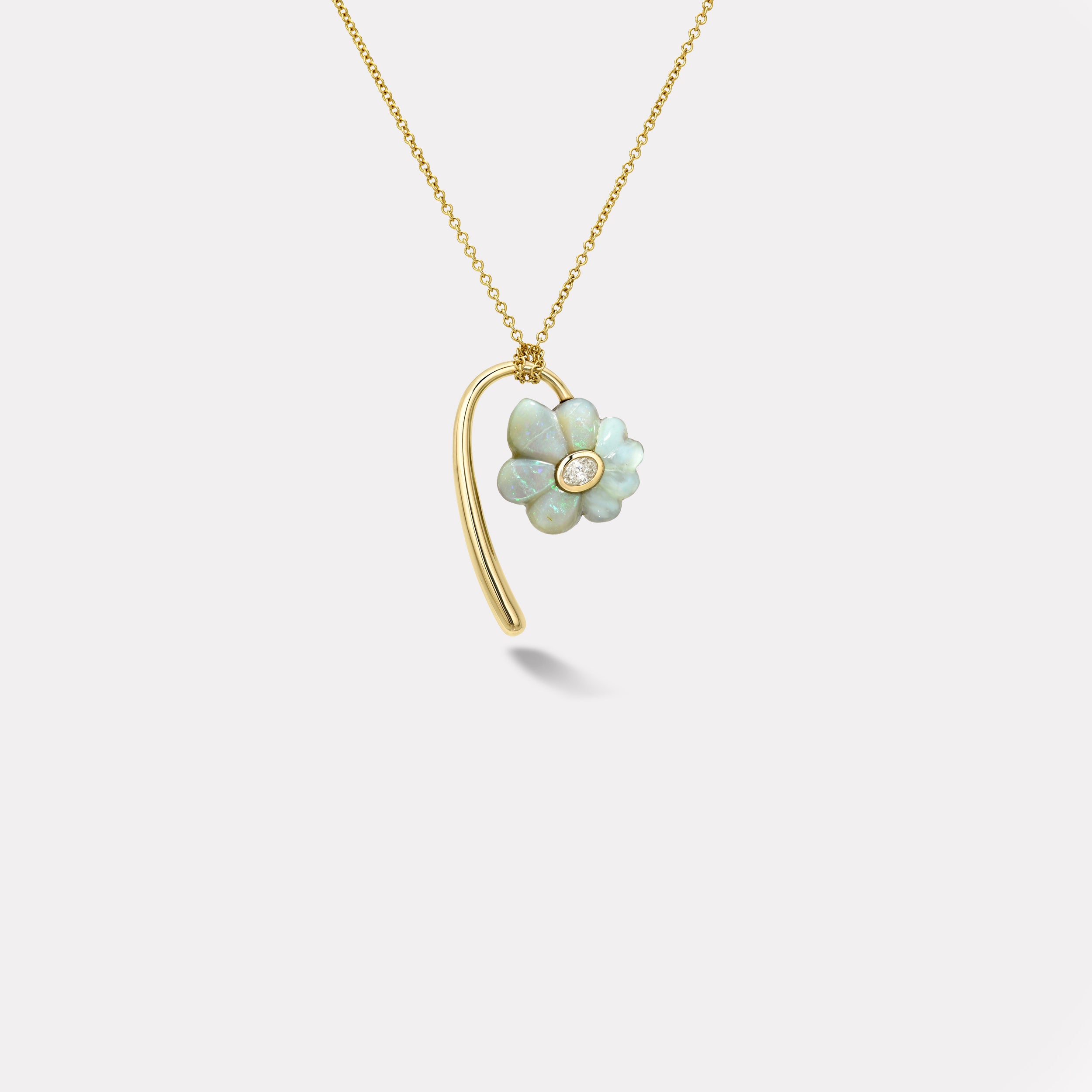 Retrouvai Petite Flora Pendant with Hand Carved Rainbow Opal and Peruvian Opal