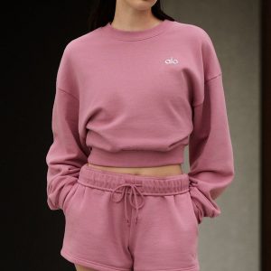 Aloyoga Cropped Accolade Crewneck - Pink Wild Rose