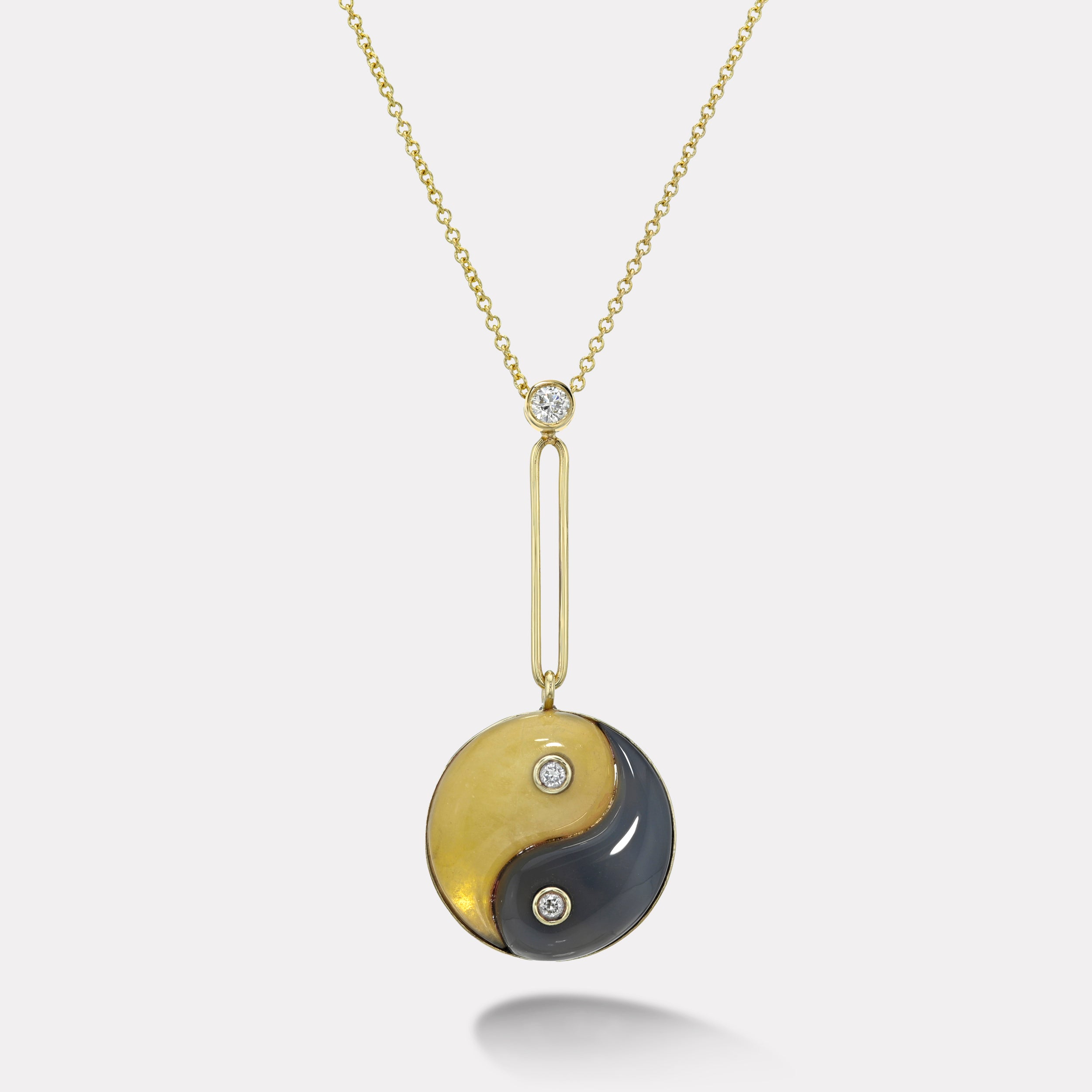Retrouvai Yellow Beryl and Grey Chalcedony Double Stone Yin Yang Pendant