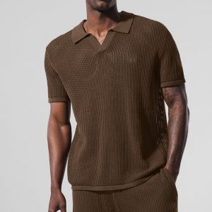 Aloyoga Open-Knit Polo - Espresso