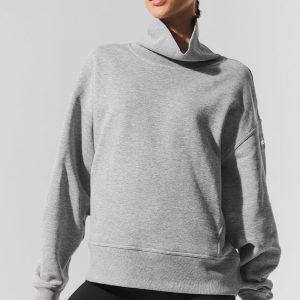 Aloyoga Hazy Mock Neck Pullover - Dark Athletic Heather Grey