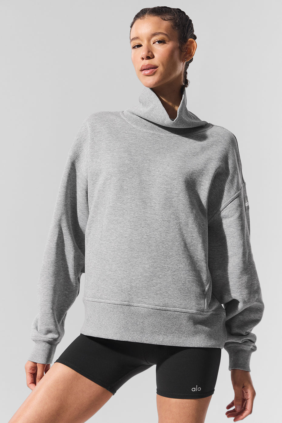 Aloyoga Hazy Mock Neck Pullover - Dark Athletic Heather Grey