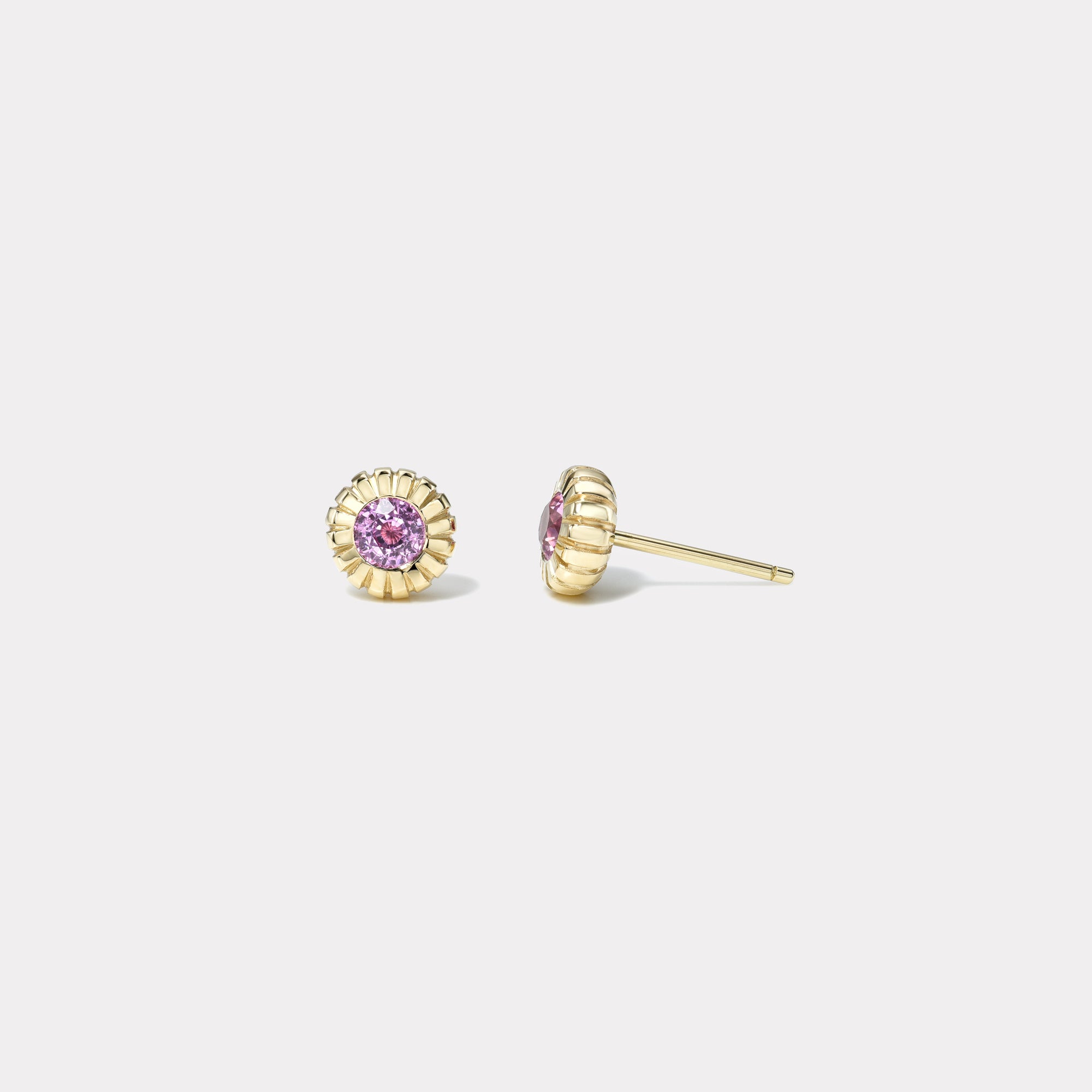 Retrouvai 0.65 Round Pink Sapphire Heirloom Bezel Stud Earrings