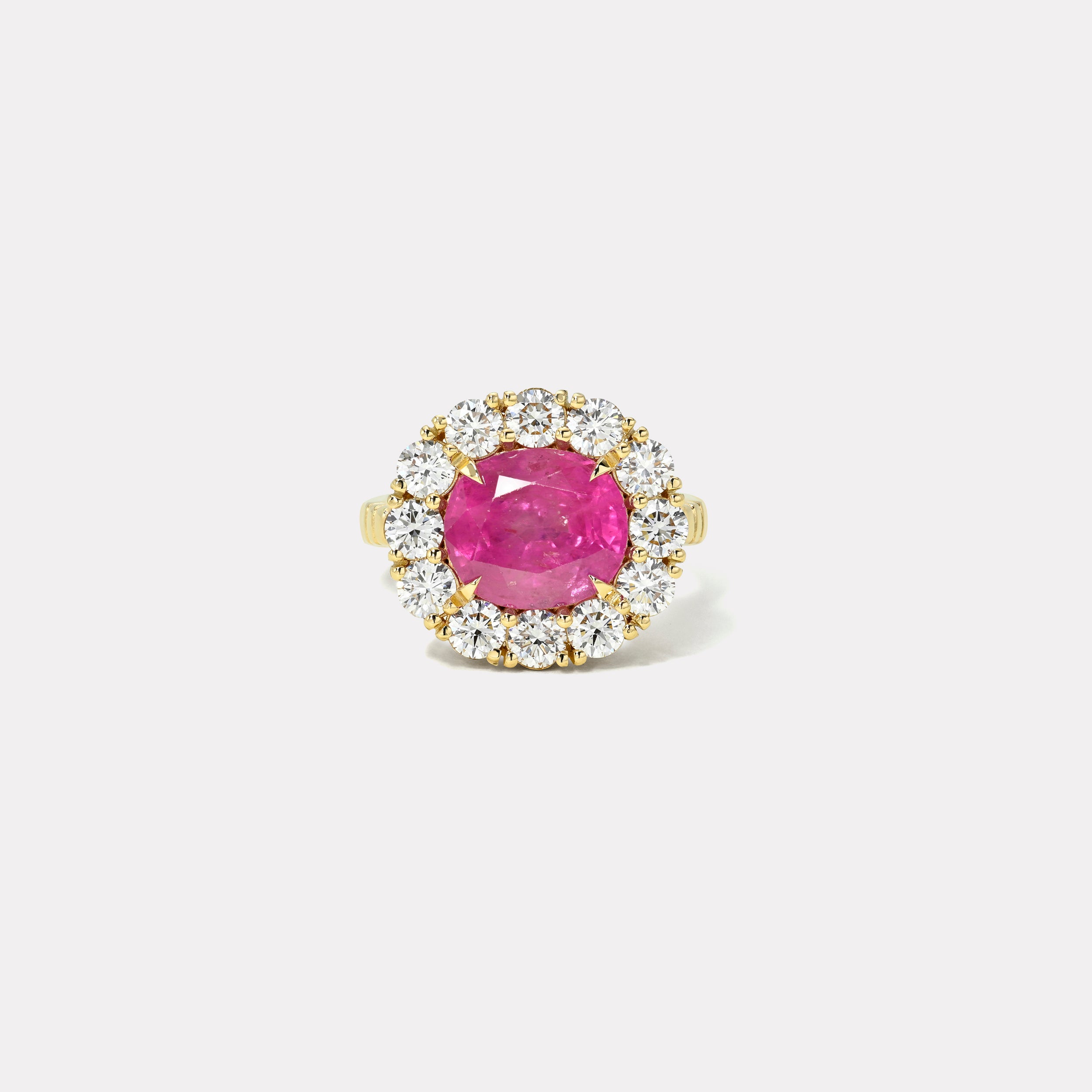 Retrouvai 5.28ct Oval Pink Sapphire Diamond Heirloom Bezel Ring
