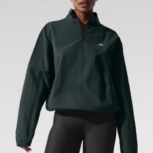 Aloyoga Light Weight Takeaway Track Pullover - Charcoal Green