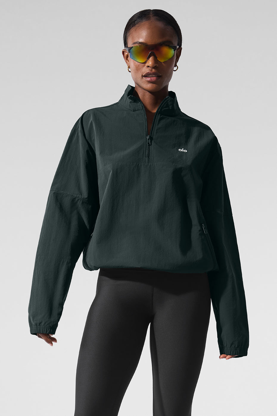 Aloyoga Light Weight Takeaway Track Pullover - Charcoal Green