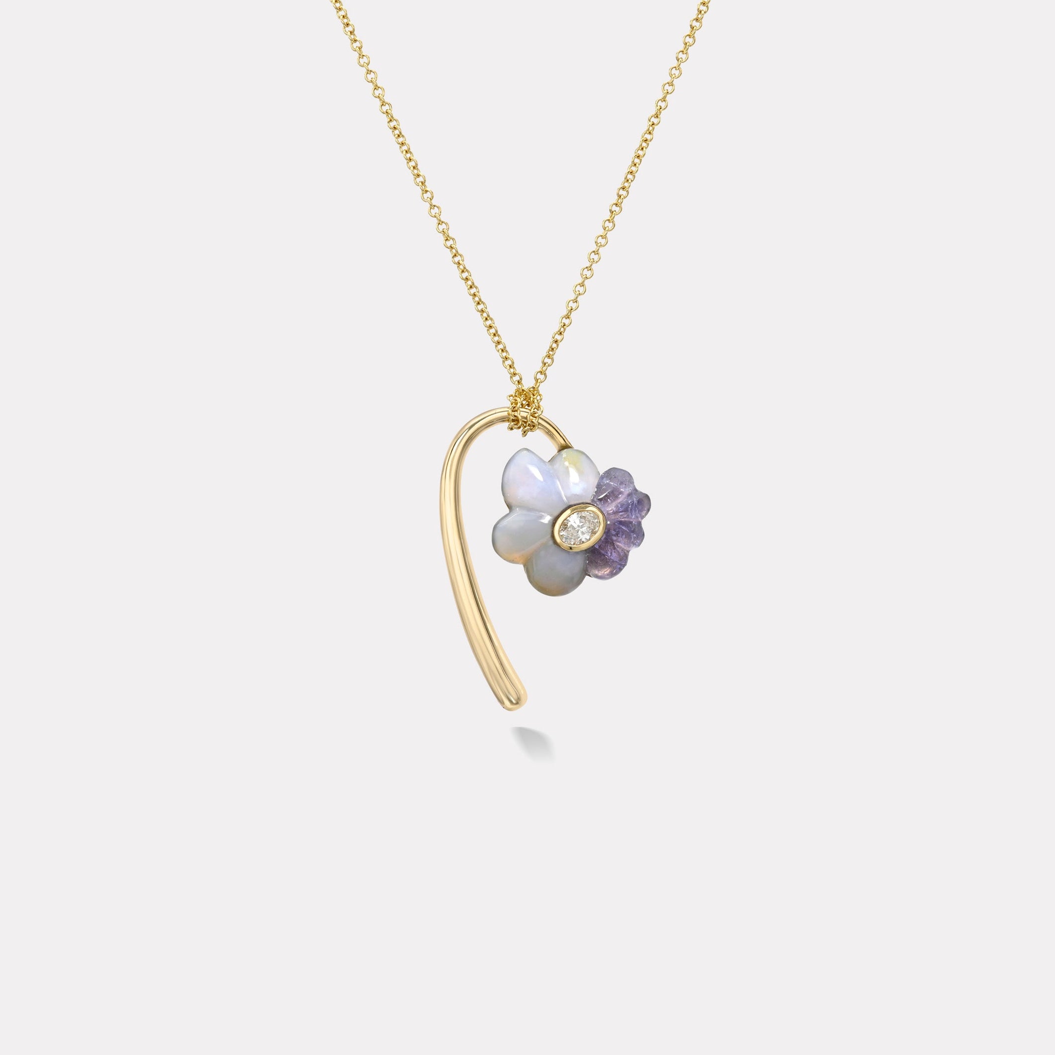 Retrouvai Petite Bonded Flower Pendant with Hand Carved Chalcedony and Tanzanite