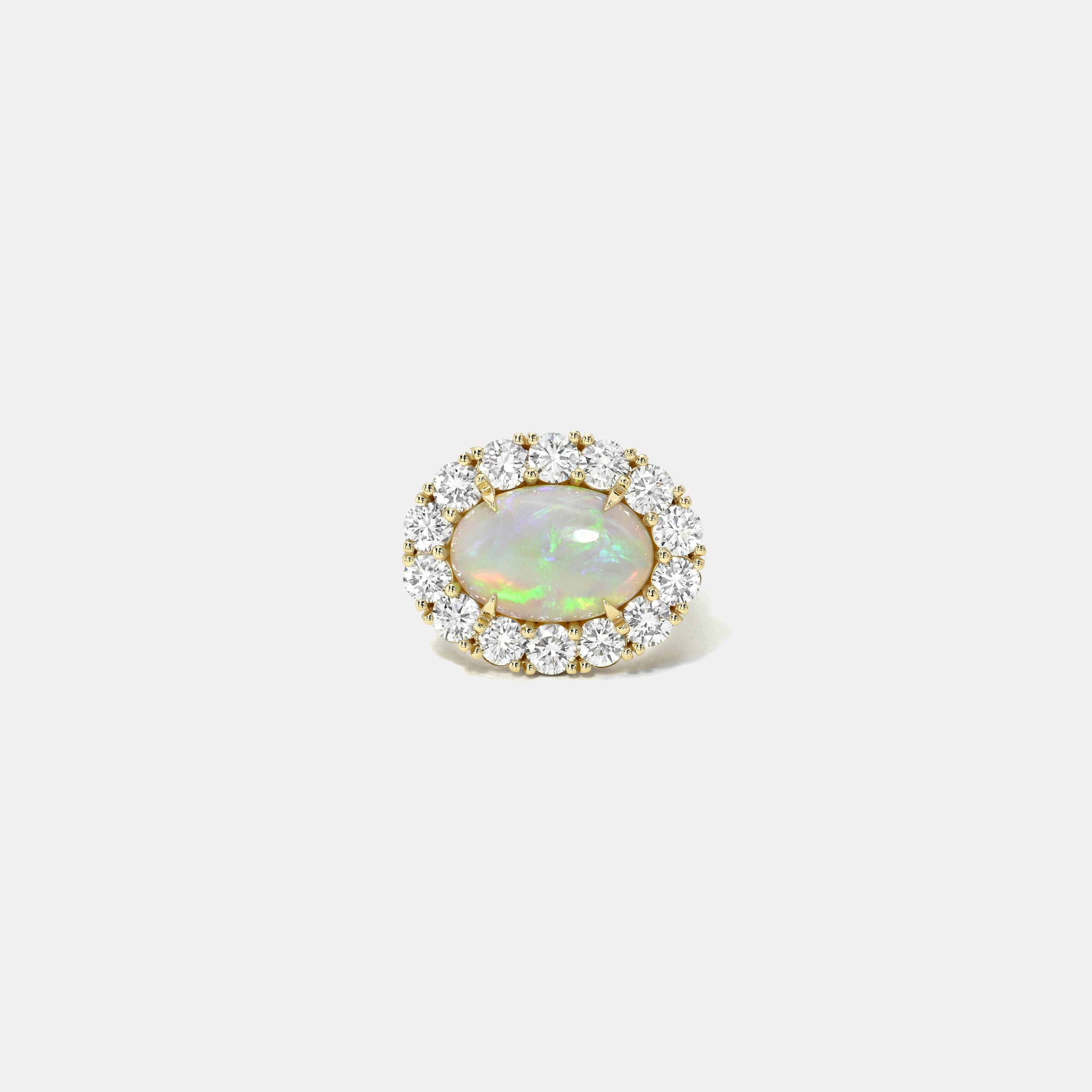 Retrouvai 4.01ct Oval Cabochon Australian Opal Diamond Heirloom Bezel Ring