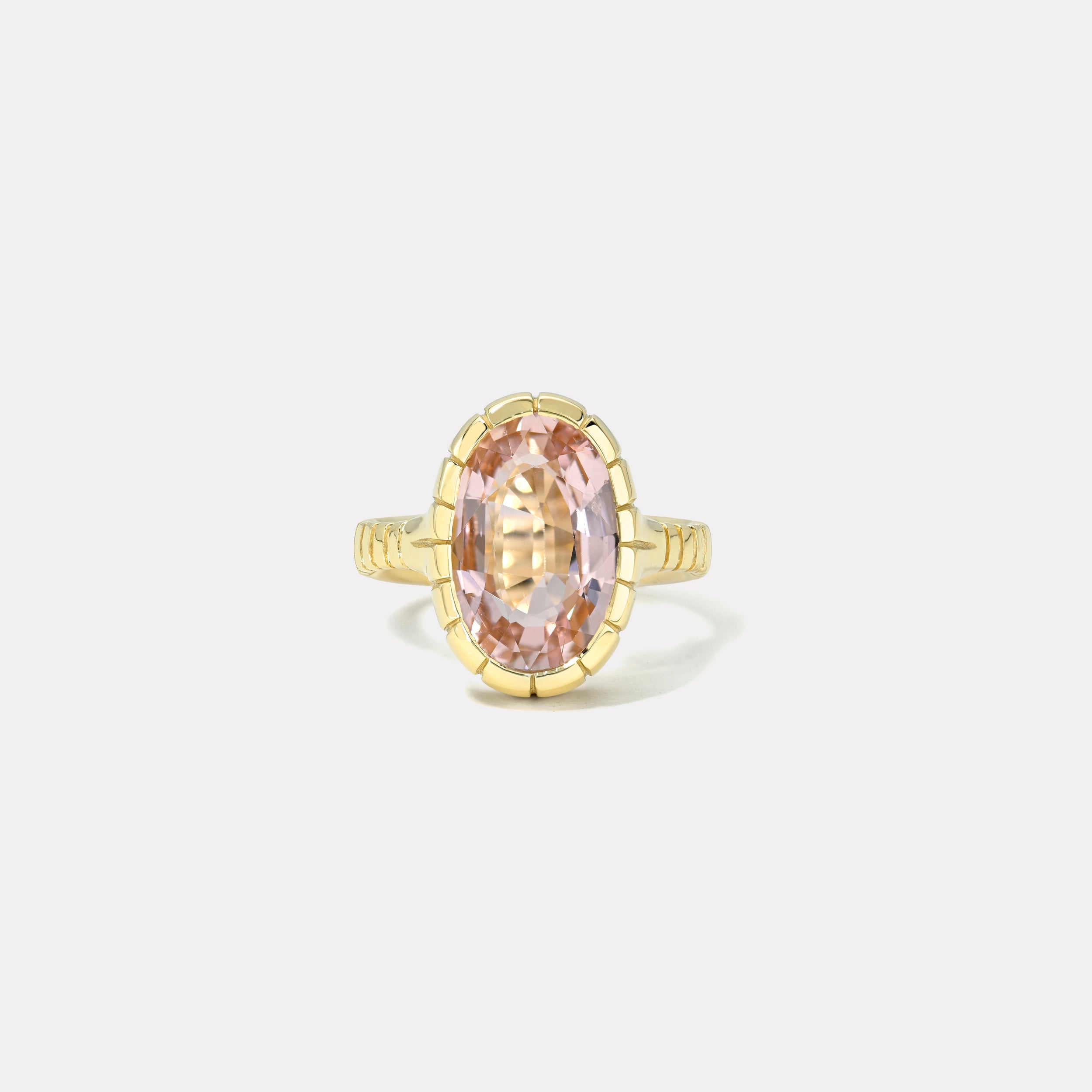 Retrouvai 3.85ct Oval Pink Tourmaline Heirloom Bezel Ring