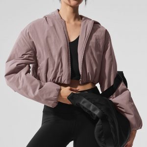 Aloyoga Cropped Mountain Peak Full-Zip Hoodie - Mushroom