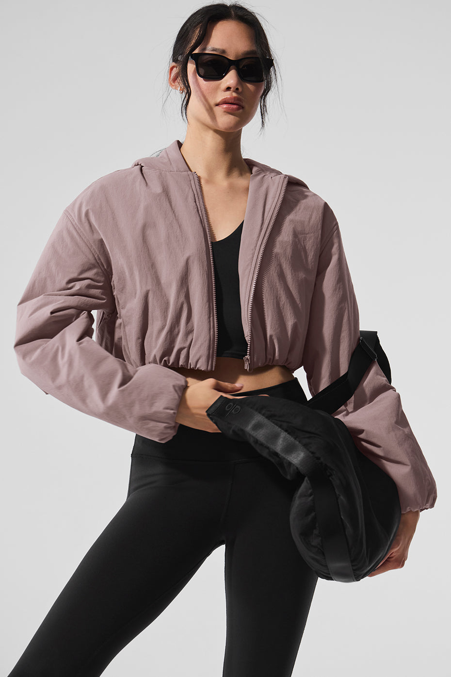 Aloyoga Cropped Mountain Peak Full-Zip Hoodie - Mushroom