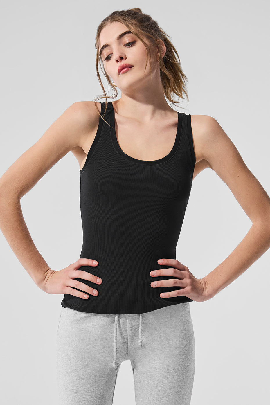 Aloyoga Ribbed Mesh Secret Tank - Black