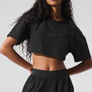 Aloyoga Mesh Cropped Mirage Tee - Black