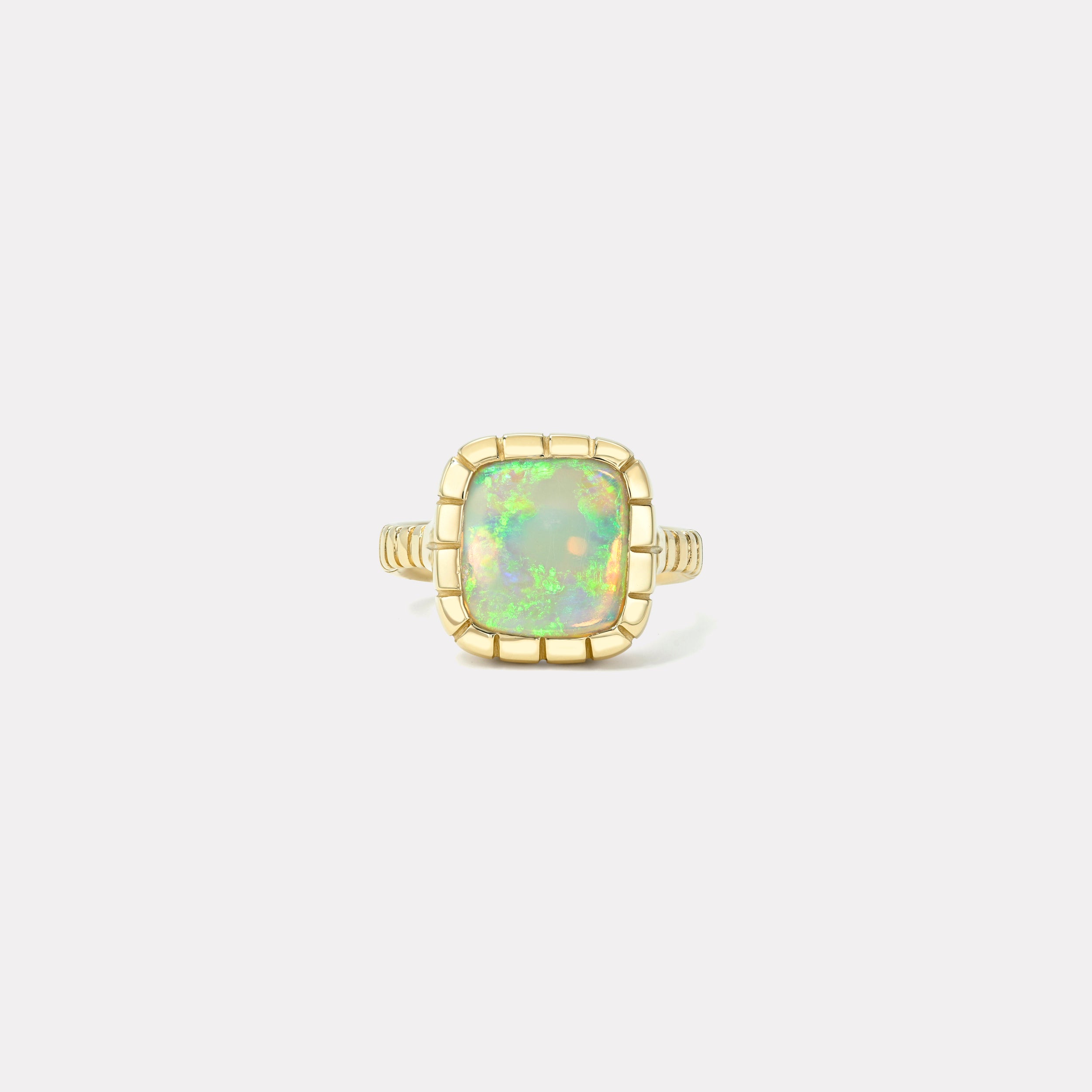 Retrouvai 3.15ct Square Cabochon Australian Opal Heirloom Bezel Ring