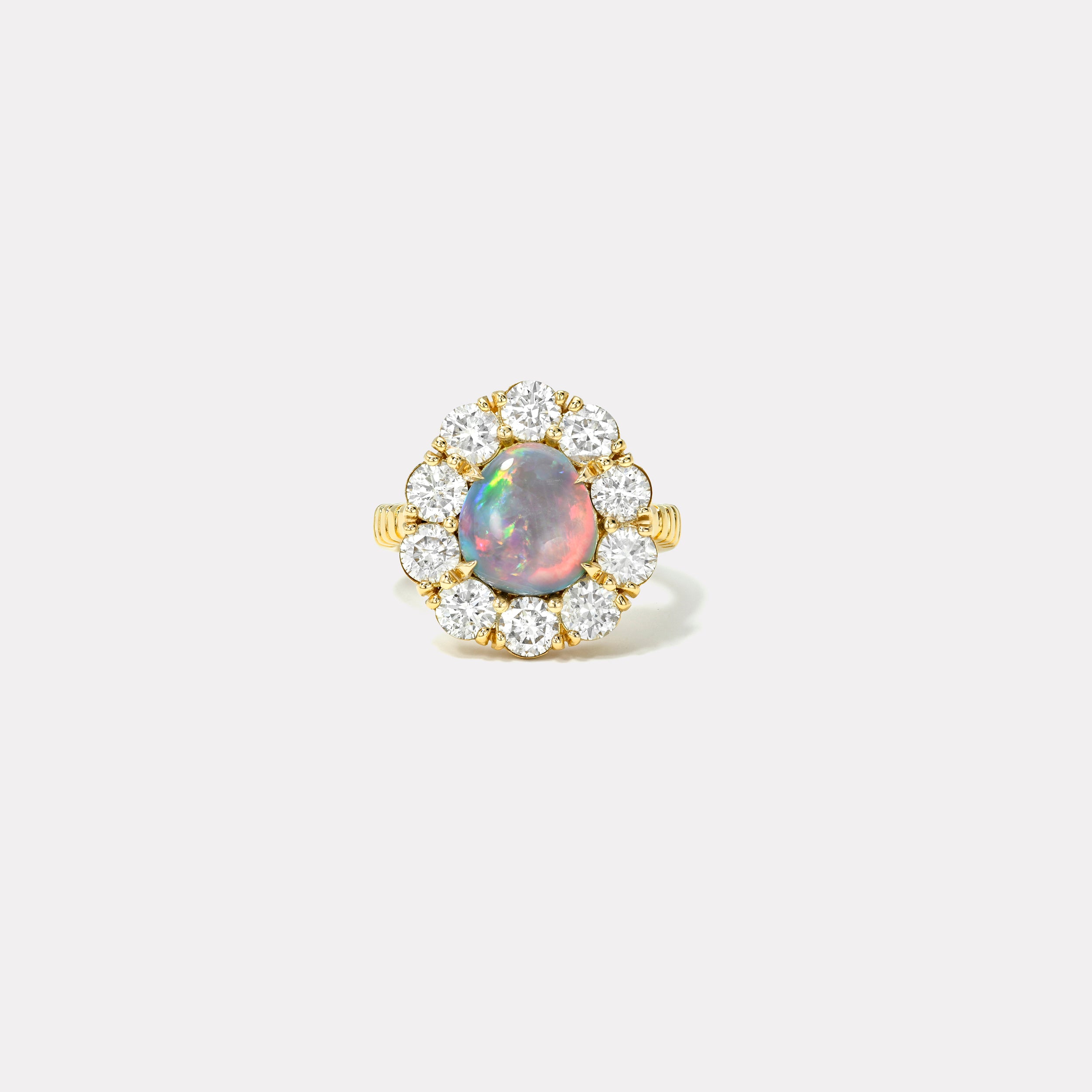 Retrouvai 1.38ct Pear Cabochon Opal Diamond Heirloom Bezel Ring