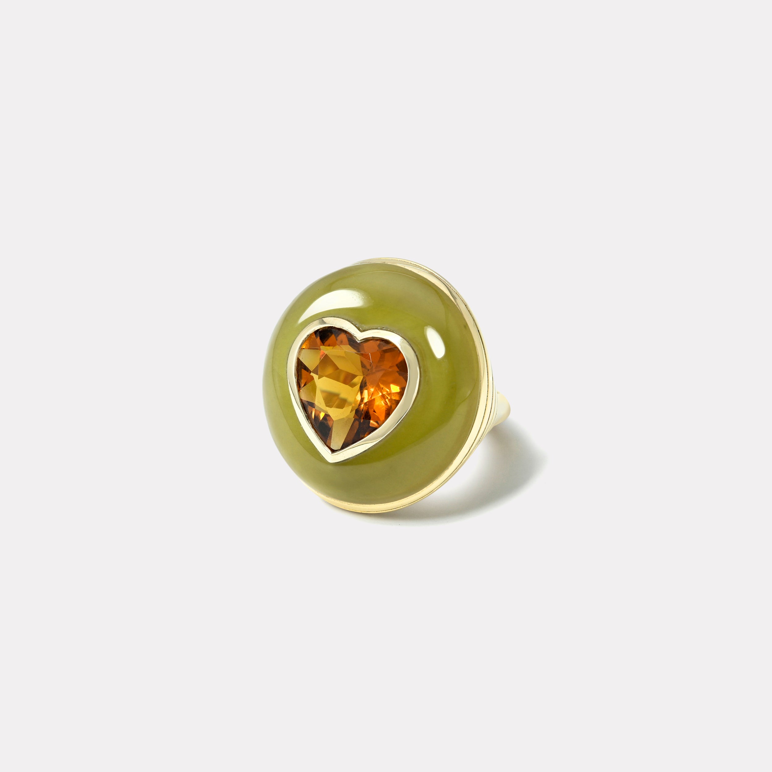 Retrouvai 4.77ct Heart Citrine in Hand Carved Yellow Beryl Lollipop Ring