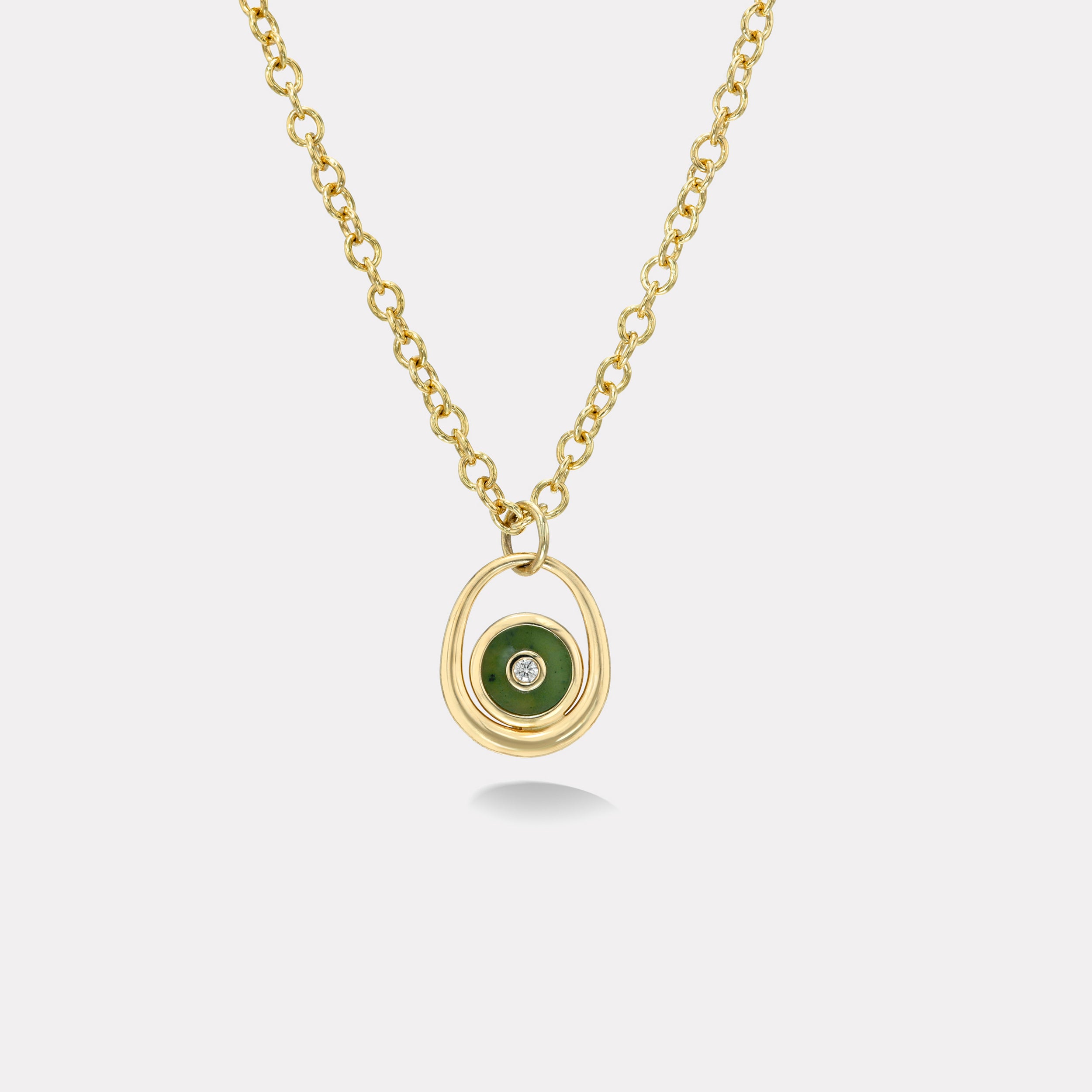Retrouvai Midi Compass Pendant with Nephrite Jade on a 16" Thick Rolo
