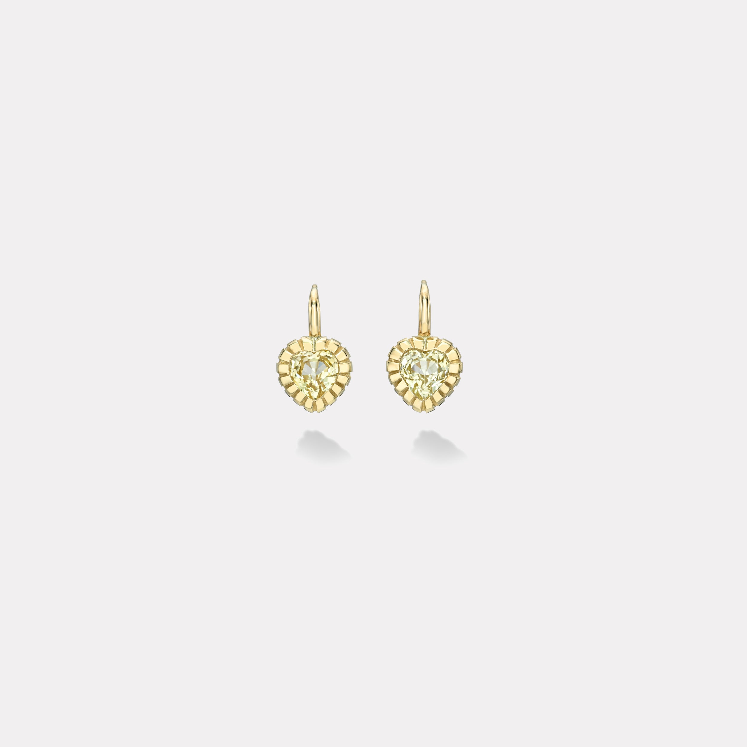 Retrouvai 2.61ct Heart Yellow Sapphire Heirloom Bezel Earrings