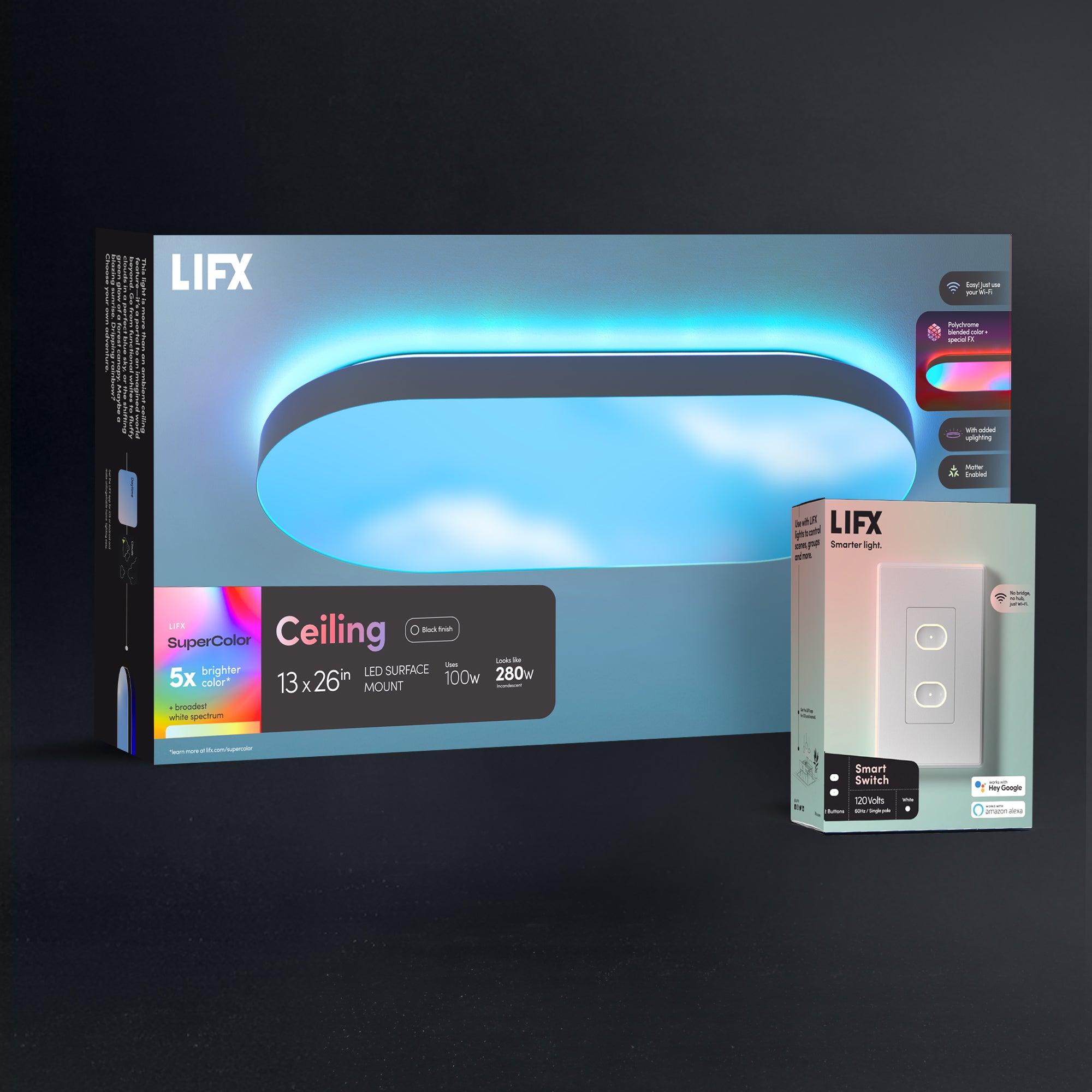 LIFX SuperColor 26" Ceiling Black Trim + 2 Button Switch Bundle
