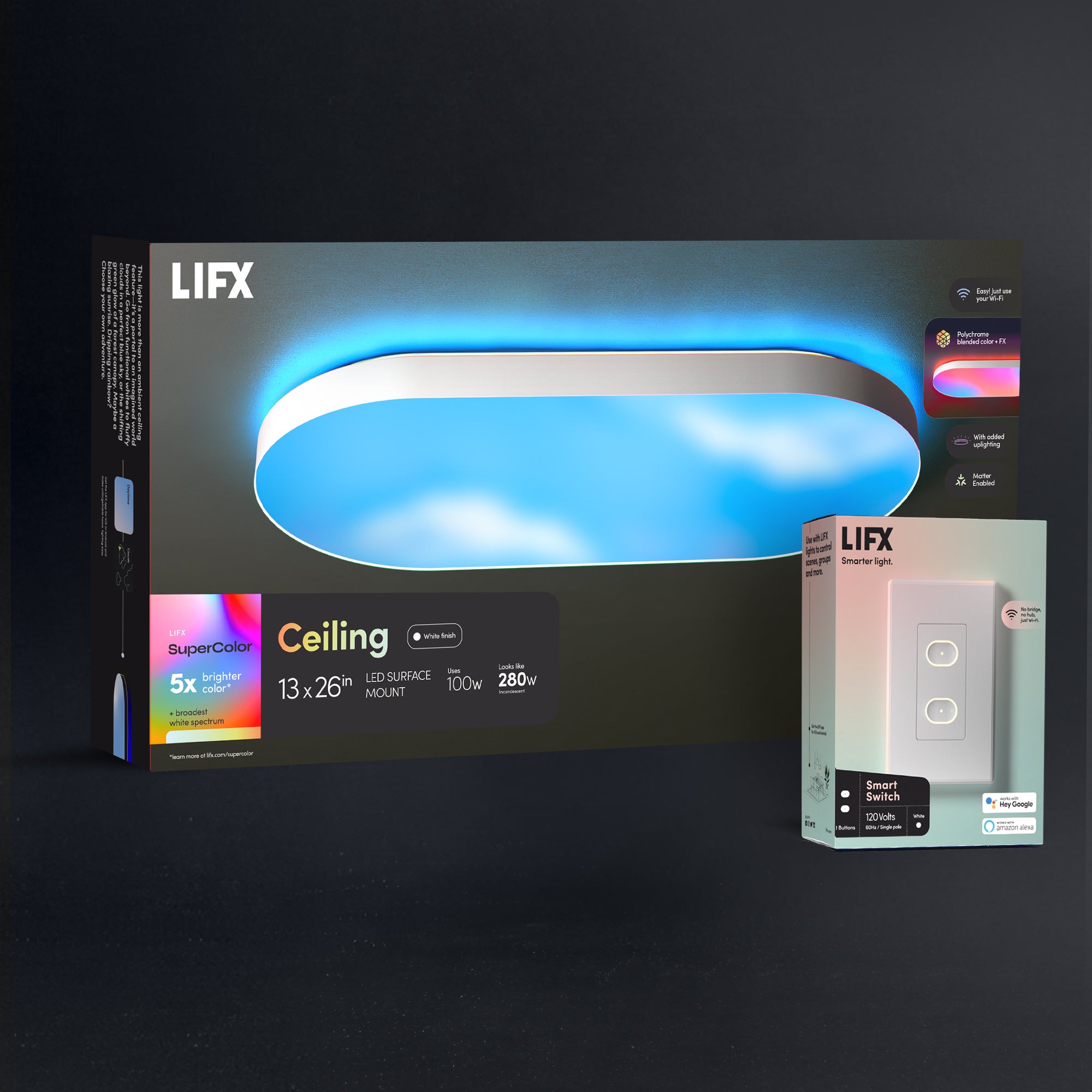 LIFX SuperColor 26" Ceiling Light White Trim + 2 Button Switch Bundle