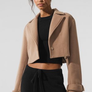 Aloyoga Wool Cropped Metro Trench - Toasted Almond