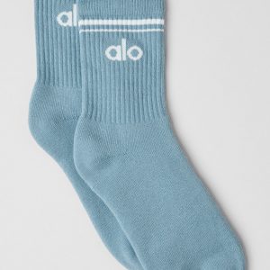 Aloyoga Unisex Half-Crew Throwback Sock - Celestial Blue/Ivory