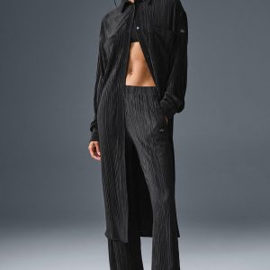 Aloyoga Micro Plisse Shirt Dress - Black
