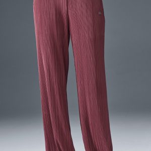 Aloyoga High-Waist Micro Plisse Straight Leg Pant - Burgundy Truffle