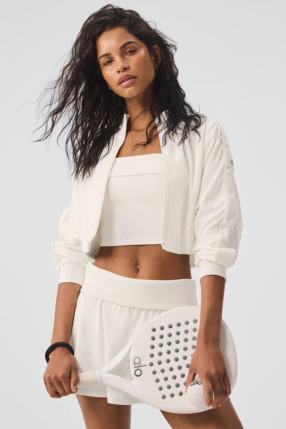 Aloyoga Cropped Doubles Only Full Zip Jacket - Ivory