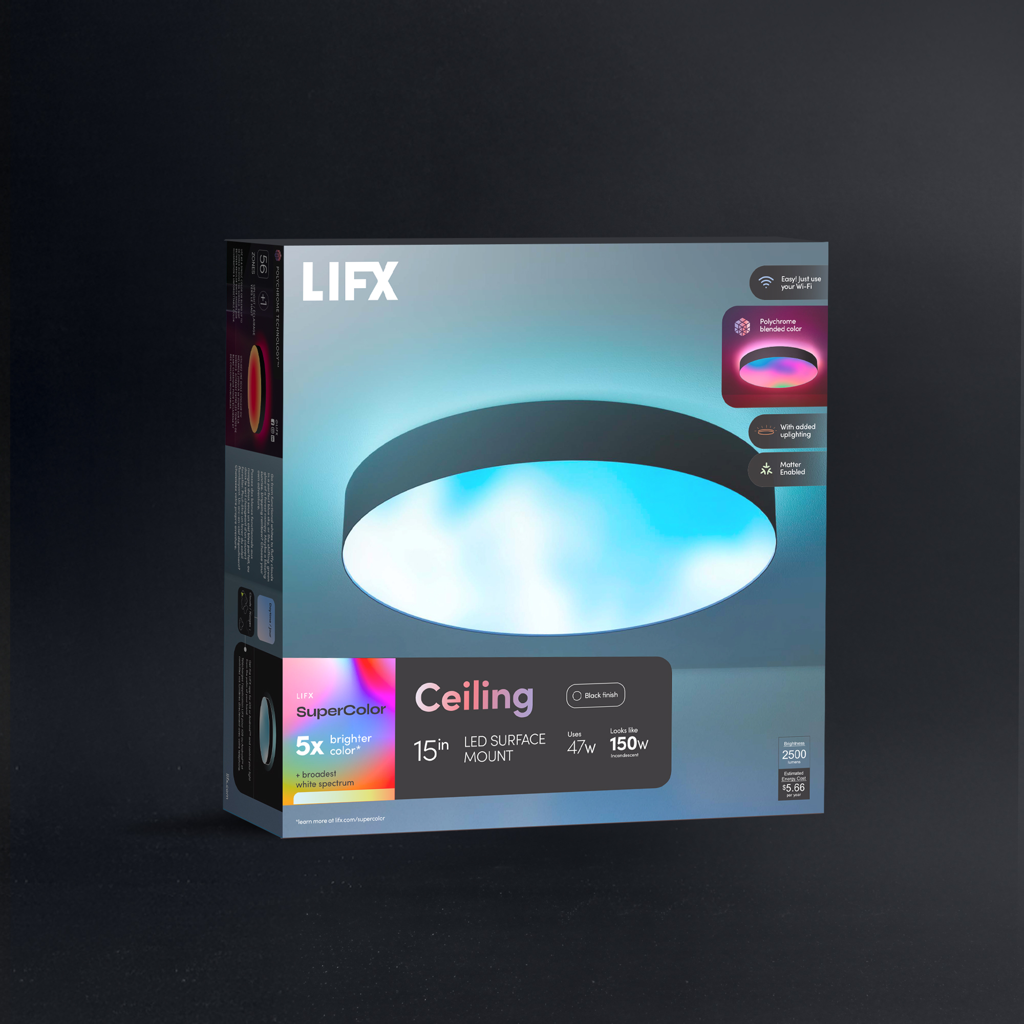 LIFX SuperColor 15" Ceiling Light Black Trim - 2500 Lumens