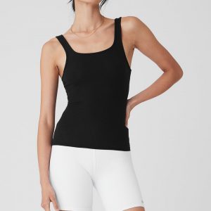 Aloyoga Ribbed Sea Coast Scoop Neck Tank - Black