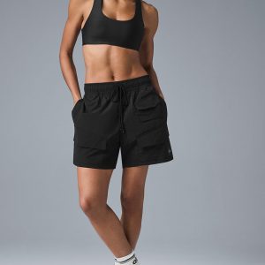 Aloyoga 7" Crinkle Nylon Excursion Cargo Short - Black