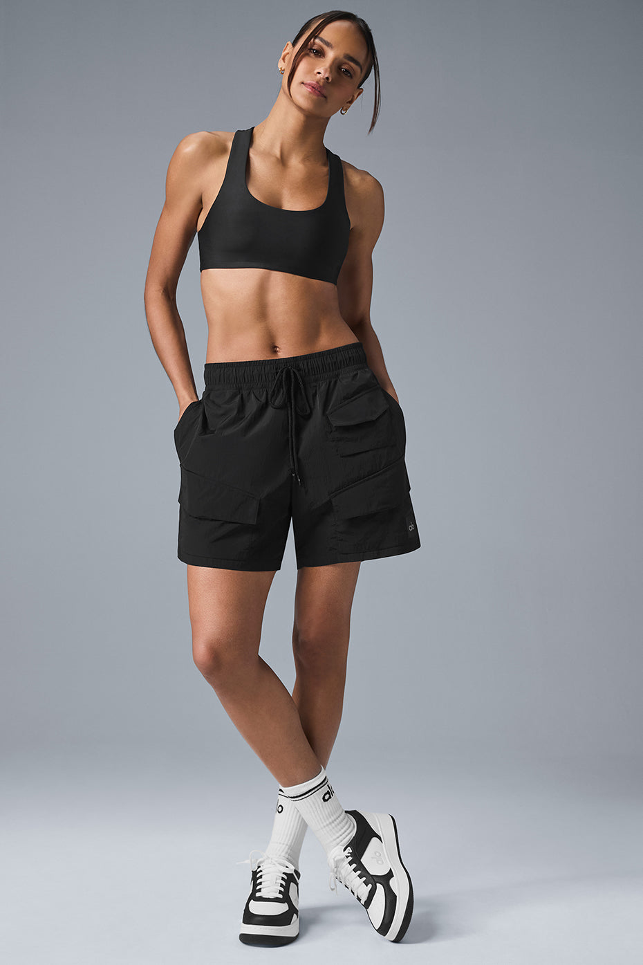 Aloyoga 7" Crinkle Nylon Excursion Cargo Short - Black