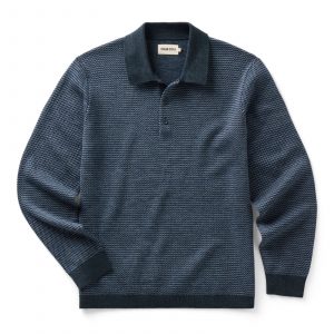 Taylorstitch The Newton Sweater Polo in Navy Birdseye Merino