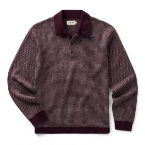 Taylorstitch The Newton Sweater Polo in Burgundy Birdseye Merino