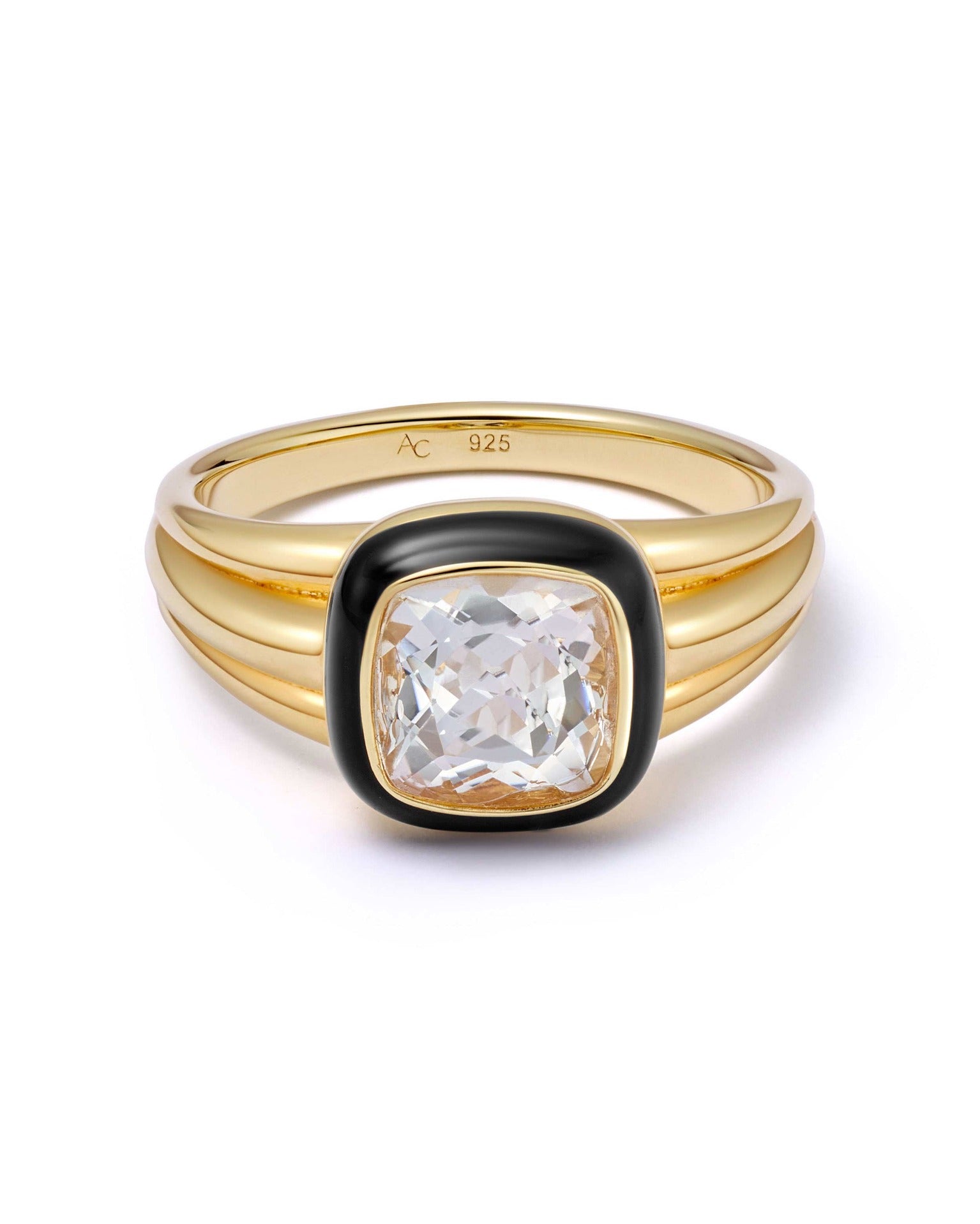 Astley Clarke Gold Flare White Topaz Cushion Cut Signet Ring