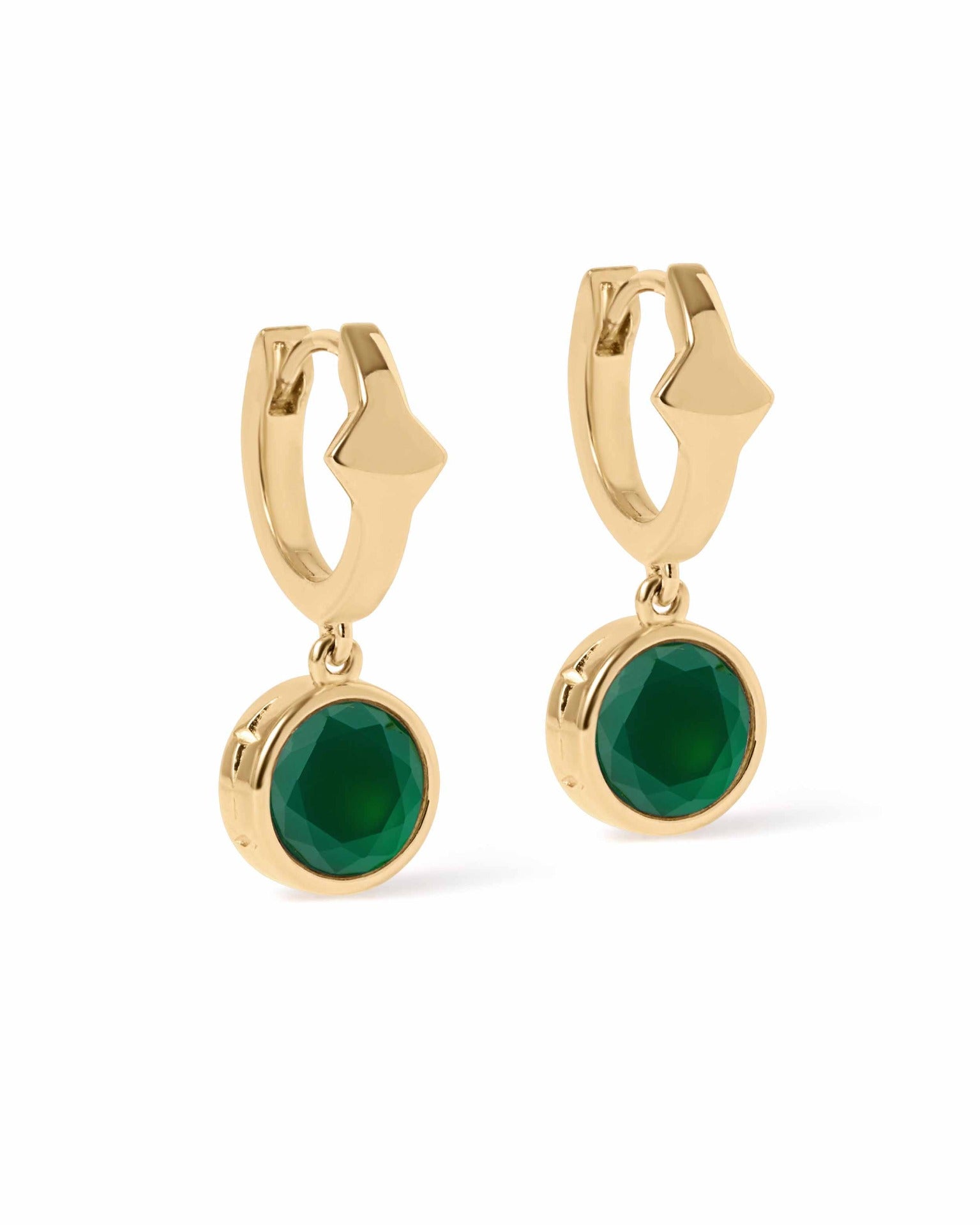 Astley Clarke Gold Luna Green Agate Huggie Earrings