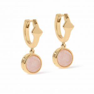 Astley Clarke Gold Luna Pink Quartzite Huggie Earrings