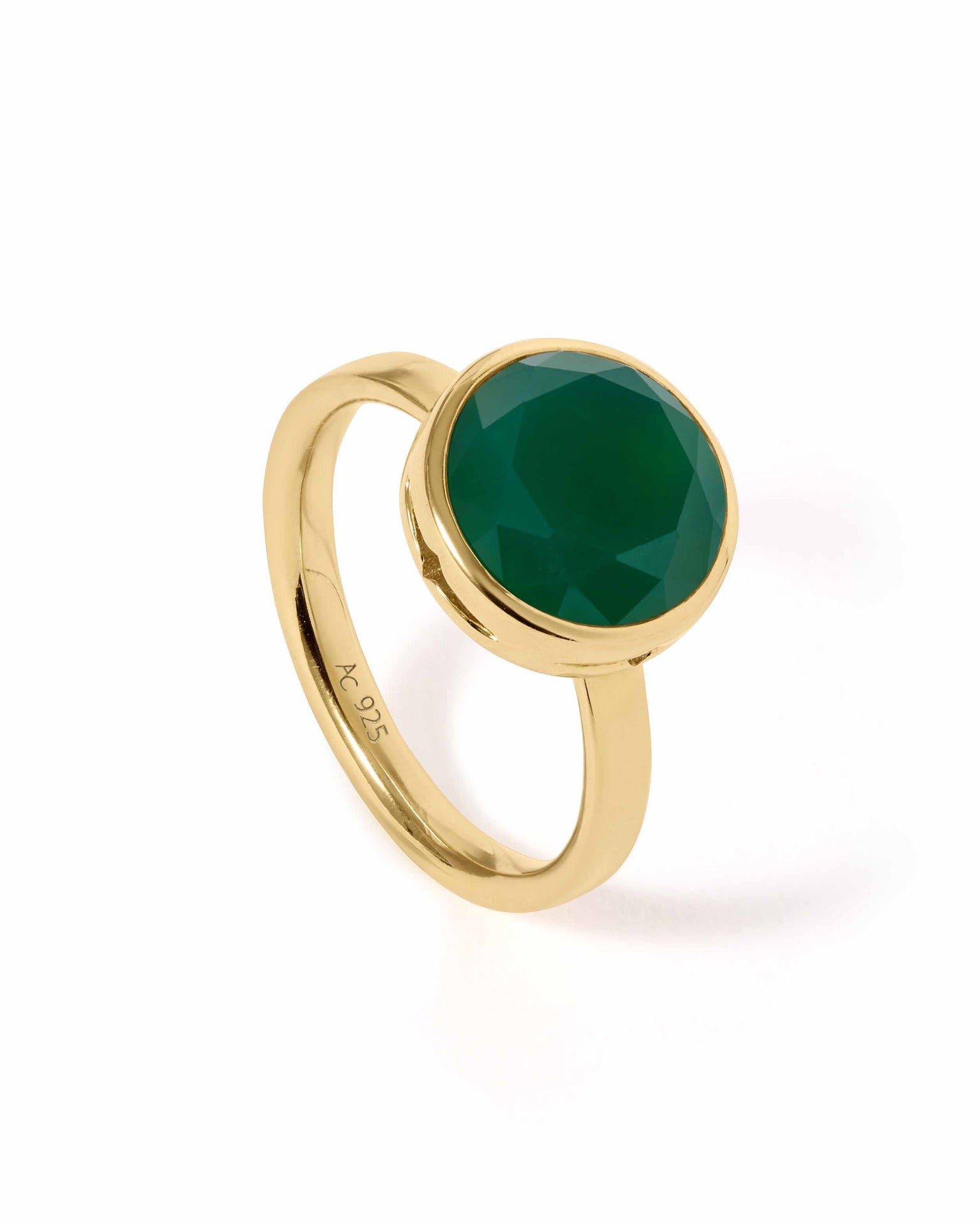 Astley Clarke Gold Large Luna Green Agate Ring