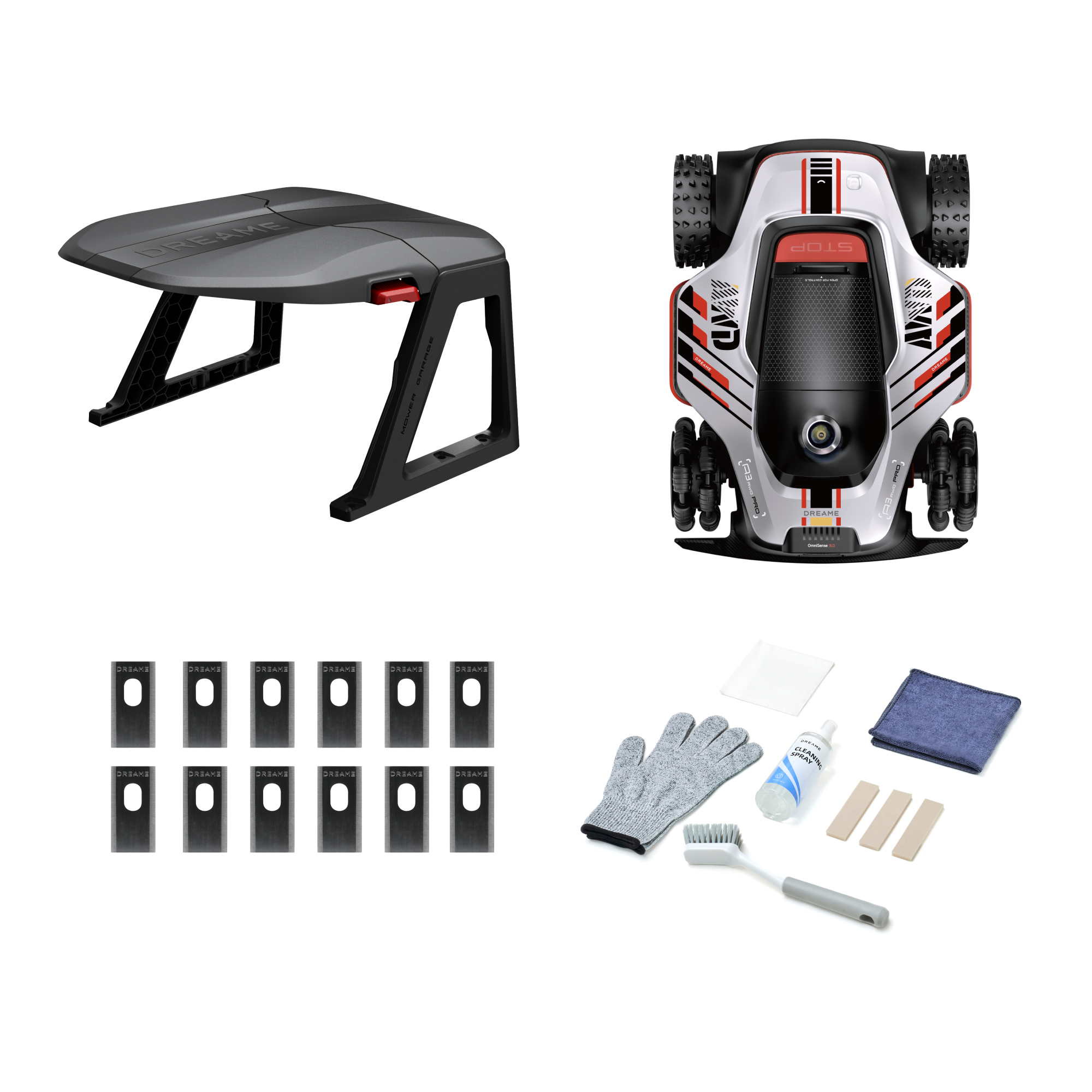 Dreame Lawn Mower Accessory Bundle (Garage + Blade Set + Cleaning Kit + Decal)