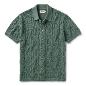 Taylorstitch The Monterey Sweater Polo in Deep Sea Geo Crochet