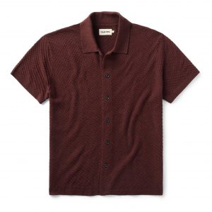 Taylorstitch The Arlo Sweater Polo in Burgundy Texture Knit