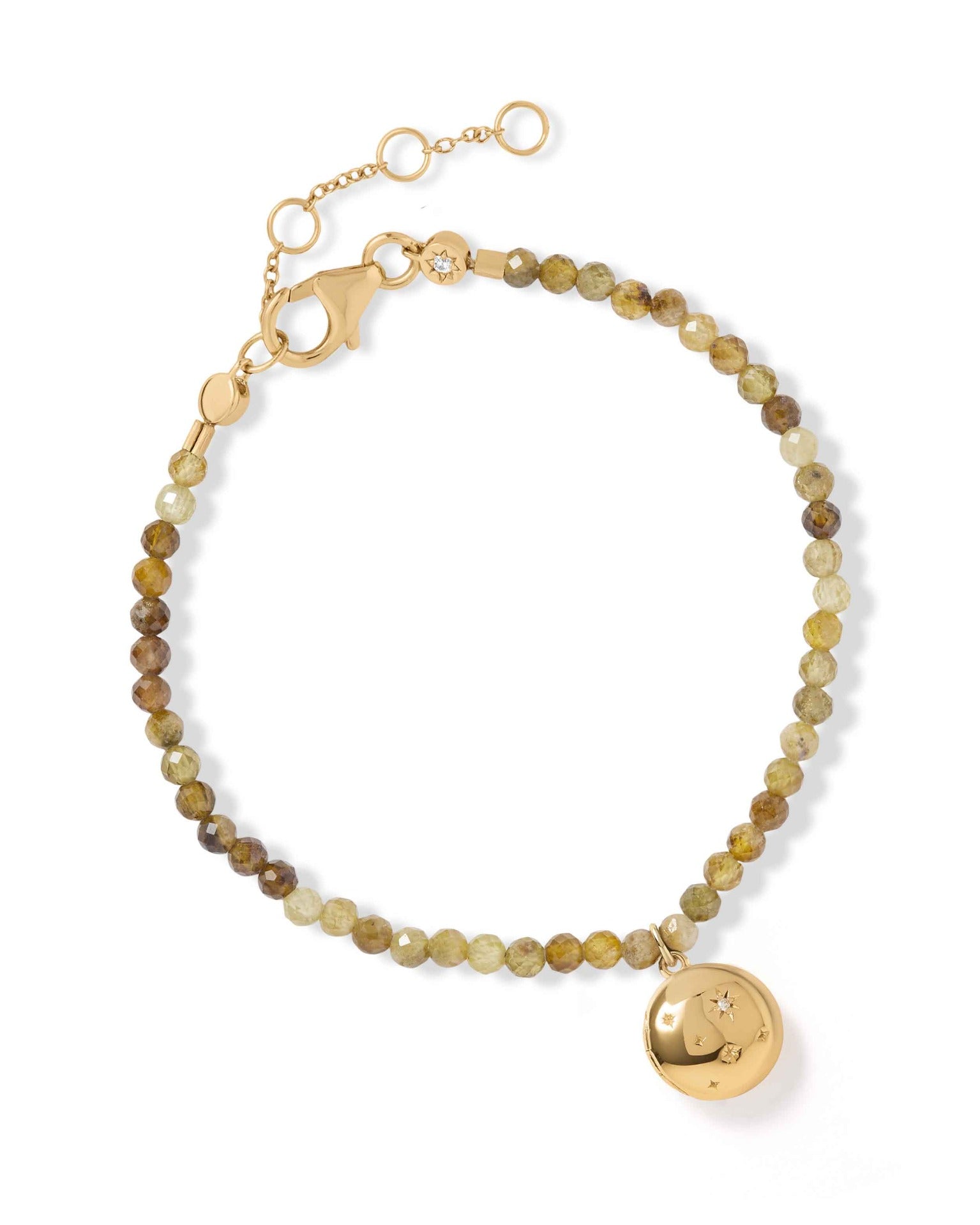 Astley Clarke Green Garnet Gold Tiny Star Locket Bracelet
