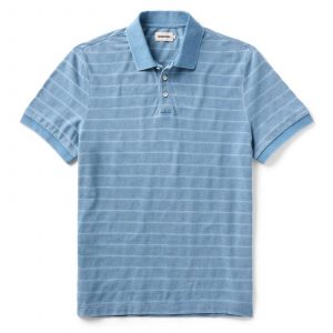 Taylorstitch The Pacific Polo in Washed Indigo Pique Stripe
