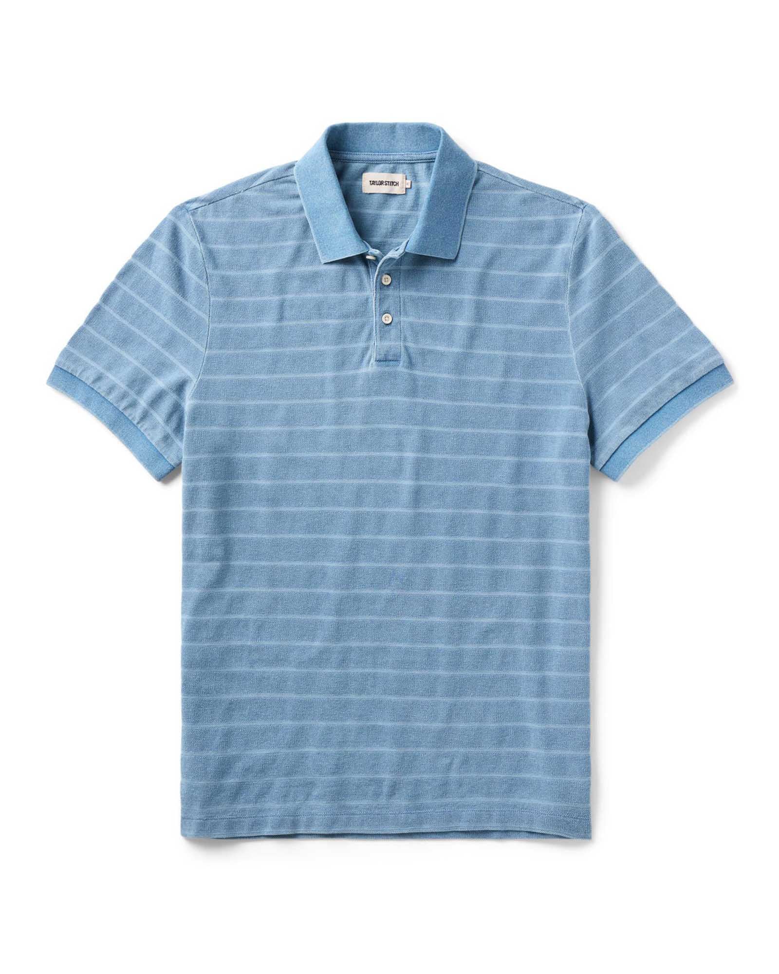 Taylorstitch The Pacific Polo in Washed Indigo Pique Stripe