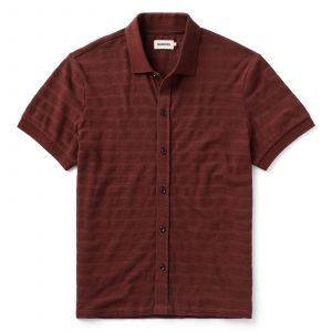 Taylorstitch The Bywater Polo in Burgundy Knit Stripe